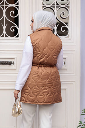 Boncuk Detaylı Taba Tesettür Şişme Yelek 80321TB