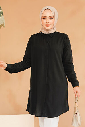 Düğmeli Siyah Tesettür Tunik 11715S