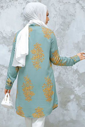 Desenli Çağla Yeşili Tesettür Tunik 11720CY