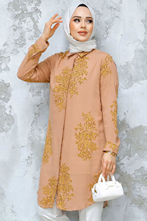 Desenli Camel Tesettür Tunik 11720C