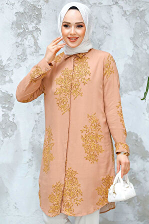 Desenli Camel Tesettür Tunik 11720C
