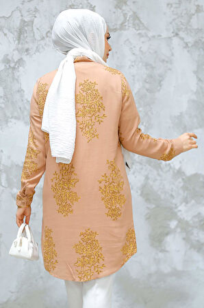 Desenli Camel Tesettür Tunik 11720C