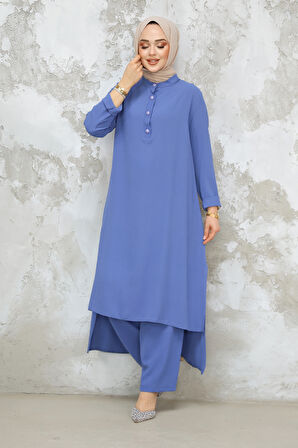 Arkası Uzun İndigo Mavisi Tesettür İkili Takım 10102IM