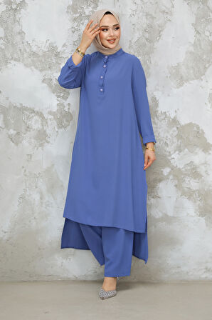 Arkası Uzun İndigo Mavisi Tesettür İkili Takım 10102IM