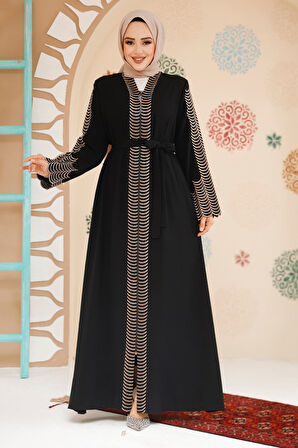 Nakış işlemeli Siyah Tesettür Abaya 29114S
