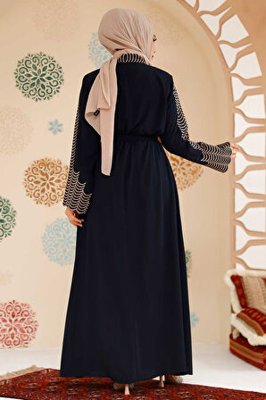 Nakış işlemeli Lacivert Tesettür Abaya 29114L