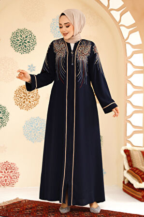Desenli Fermuarlı Tesettür Abaya 41565DSN3