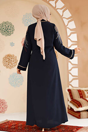 Desenli Fermuarlı Tesettür Abaya 41565DSN3