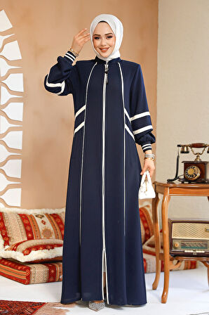 Fermuarlı Lacivert Tesettür Abaya 41566L