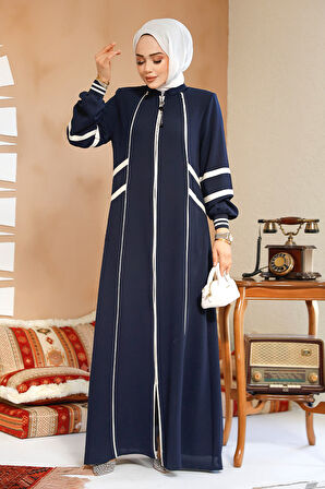 Fermuarlı Lacivert Tesettür Abaya 41566L