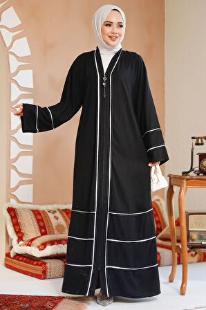 Fermuarlı Siyah Tesettür Abaya 41567S
