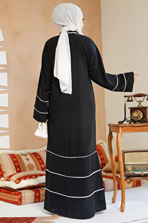 Fermuarlı Siyah Tesettür Abaya 41567S