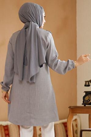 Fırfır Detaylı Gri Tesettür Tunik 6682GR