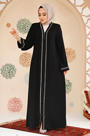 Fermuarlı Siyah Tesettür Abaya 35167S