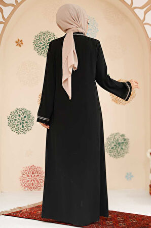 Fermuarlı Siyah Tesettür Abaya 35167S