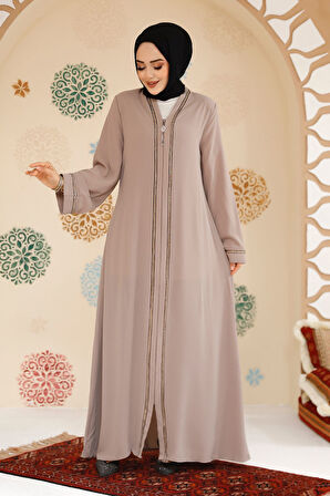 Fermuarlı Bej Tesettür Abaya 35167BEJ
