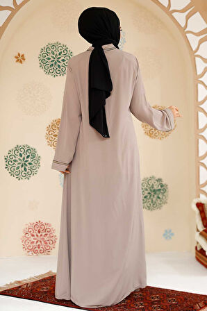 Fermuarlı Bej Tesettür Abaya 35167BEJ