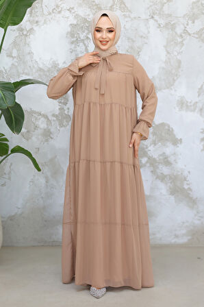Kat Piliseli Vizon Tesettür Şifon Elbise 23601V