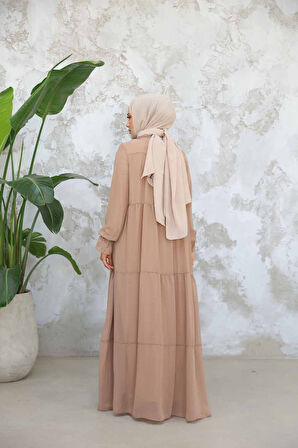 Kat Piliseli Vizon Tesettür Şifon Elbise 23601V