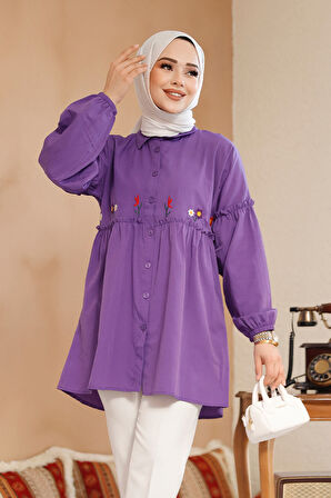 Nakış Desenli Mor Tesettür Tunik 40603MOR