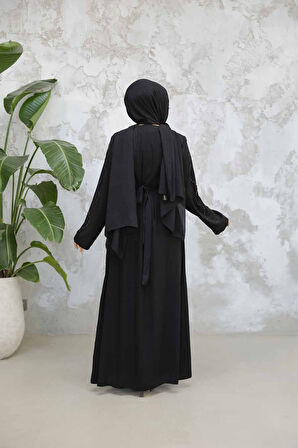 Boncuk İşlemeli Siyah Tesettür Abaya 29117S