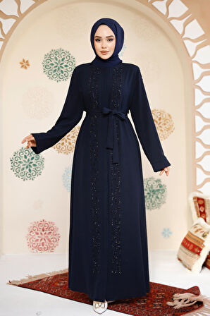 Boncuk İşlemeli Lacivert Tesettür Abaya 29118L