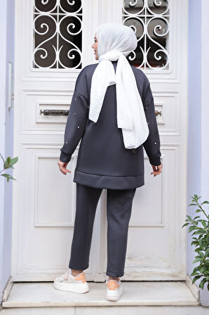 Fermuarlı Füme Tesettür İkili Takım 12401FU