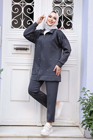 Fermuarlı Füme Tesettür İkili Takım 12401FU