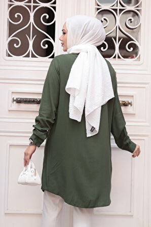 Düğmeli Açık Haki Tesettür Tunik 11715AHK