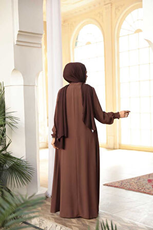 Fermuarlı Çikolatalı Tesettür Ferace 45287CK