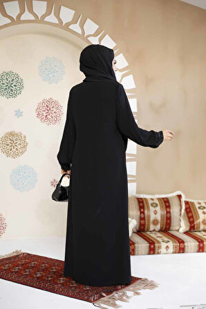 Fermuarlı Siyah Tesettür Abaya 35168S