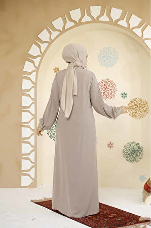 Fermuarlı Bej Tesettür Abaya 35168BEJ