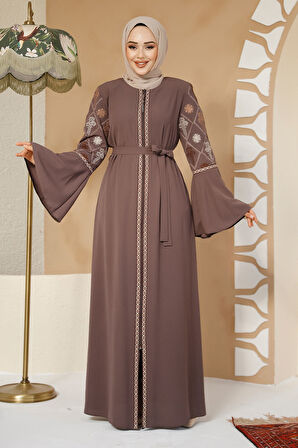 Desenli Koyu Vizon Tesettür Abaya 90311KV
