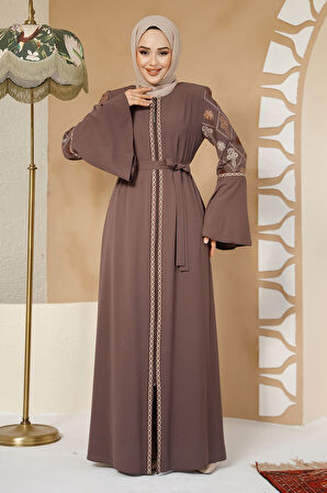 Desenli Koyu Vizon Tesettür Abaya 90311KV