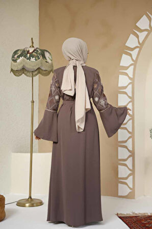Desenli Koyu Vizon Tesettür Abaya 90311KV