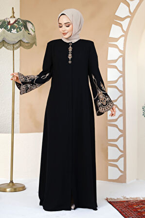 Nakış Desenli Siyah Tesettür Abaya 98221S