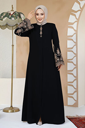 Nakış Desenli Siyah Tesettür Abaya 98221S