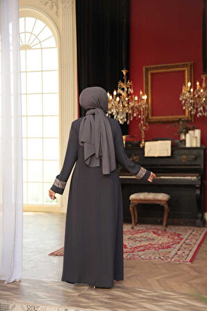 Desen Detaylı Petrol Yeşili Tesettür Ferace 29112PY