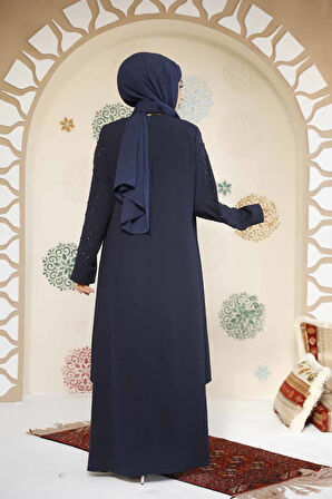 Boncuk İşlemeli Lacivert Tesettür Abaya 29120L