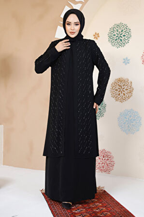 Boncuk İşlemeli Siyah Tesettür Abaya 29120S