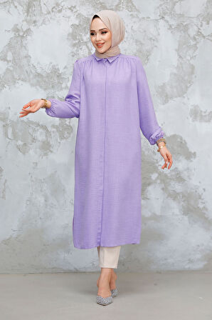 Düğmeli Lila Tesettür Tunik 41401LILA