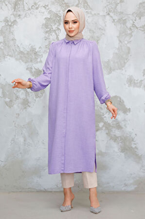 Düğmeli Lila Tesettür Tunik 41401LILA