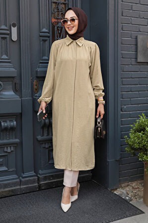 Düğmeli Camel Tesettür Tunik 41401C