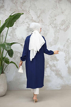 Düğmeli Lacivert Tesettür Tunik 45071L
