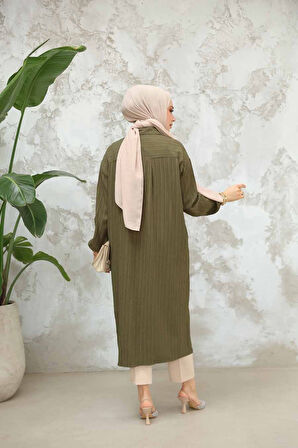 Düğmeli Haki Tesettür Tunik 45071HK
