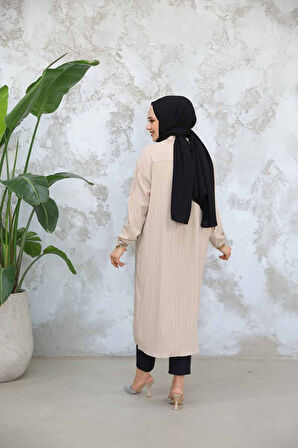Düğmeli Bej Tesettür Tunik 45071BEJ
