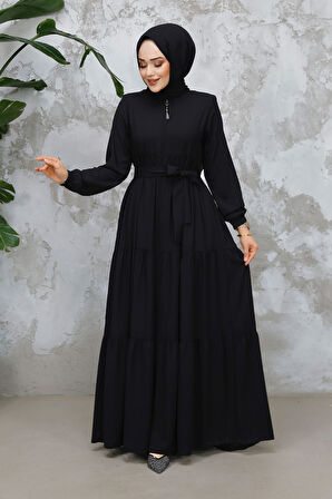Kat Piliseli Siyah Tesettür Abaya 80781S