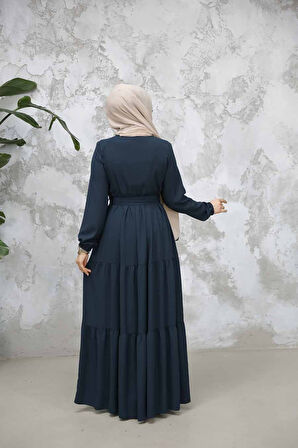 Kat Piliseli Zümrüt Yeşili Tesettür Abaya 80781ZY