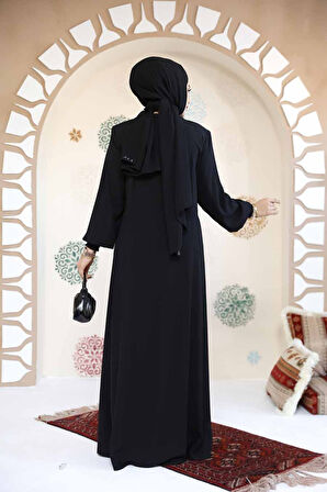 Fermuarlı Siyah Tesettür Abaya 8104S