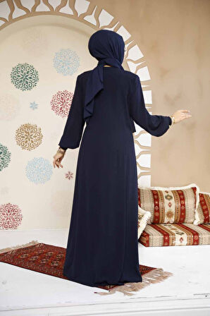 Fermuarlı Lacivert Tesettür Abaya 8104L